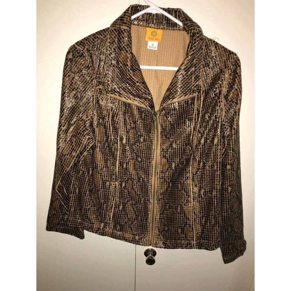 Ruby Rd Womens 12 Brown Snakeskin Print Long Sleeve Button Front Stretch Jacket